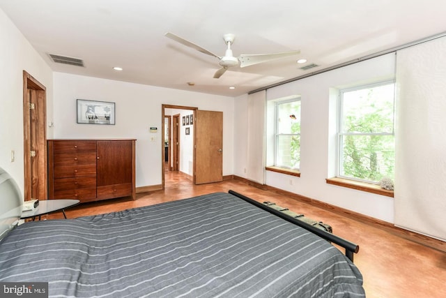 bedroom with recessed lighting, visible vents, and baseboards