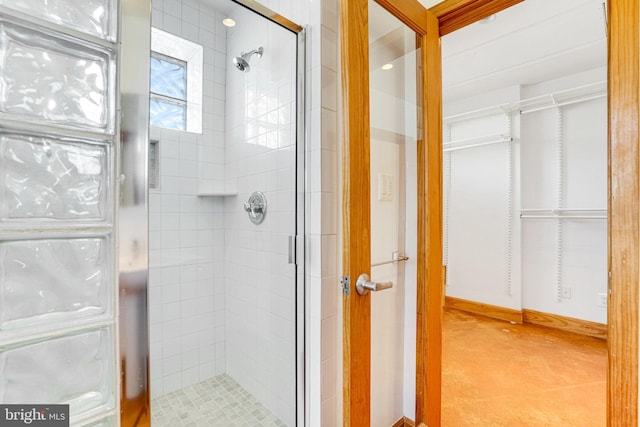 bathroom with a stall shower