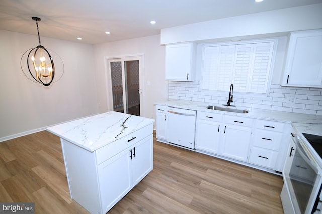 kitchen with sink, dishwasher, white cabinetry, and decorative backsplash