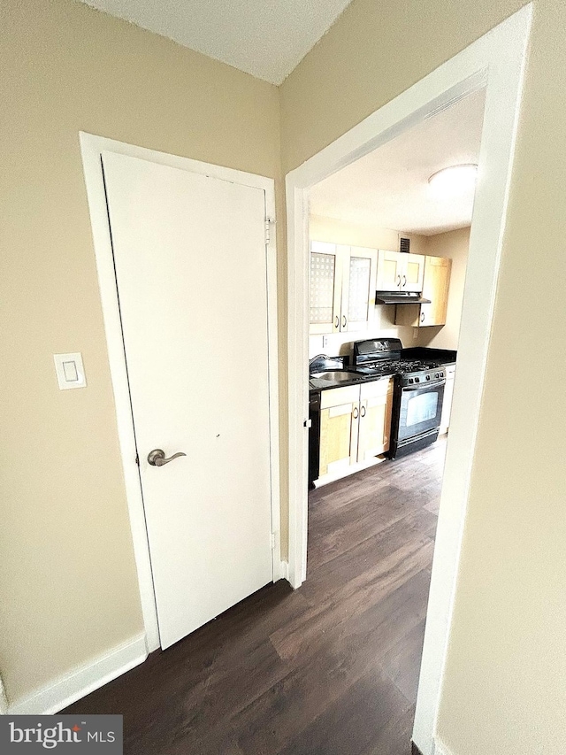 hall with sink and dark hardwood / wood-style flooring