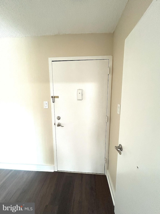 entryway featuring dark hardwood / wood-style floors and a textured ceiling