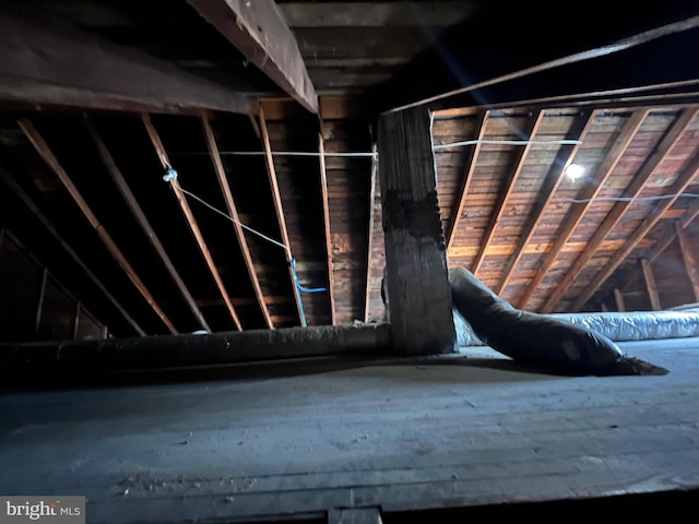 view of unfinished attic