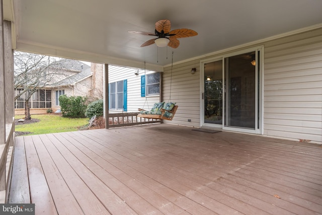 wooden terrace with ceiling fan