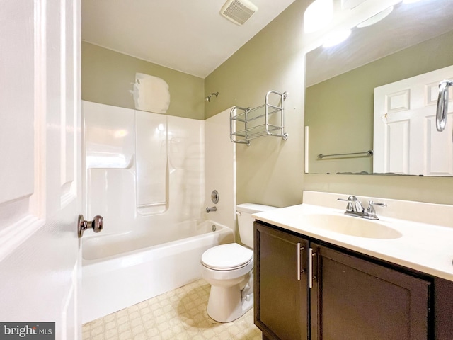 full bathroom featuring vanity, toilet, and bathing tub / shower combination