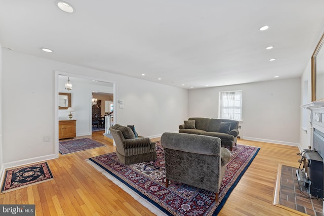 living room with light wood-type flooring