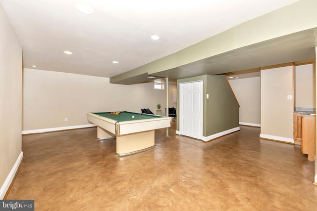 recreation room featuring concrete flooring and pool table