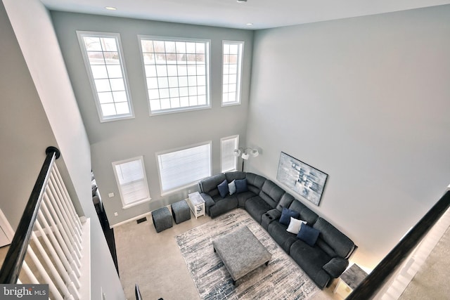 living room with carpet flooring