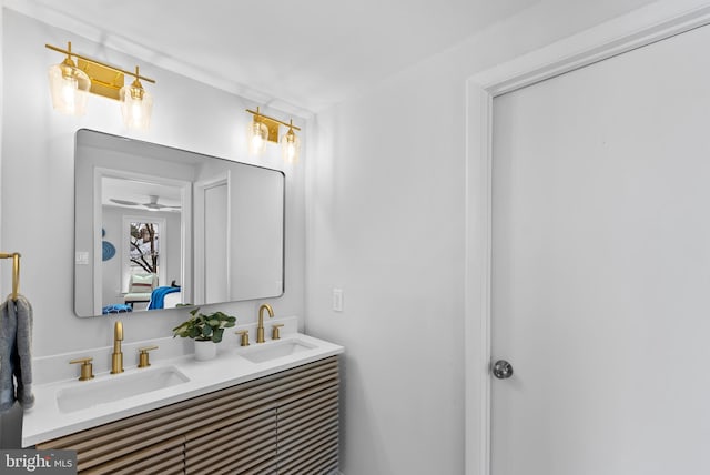 bathroom with vanity and ceiling fan