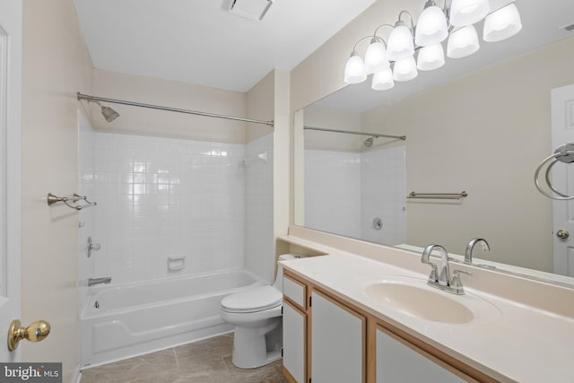 full bathroom featuring vanity, toilet, shower / washtub combination, and tile patterned flooring