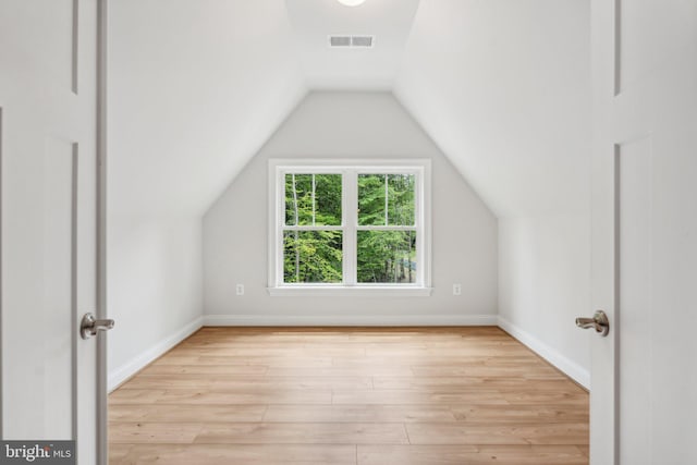 additional living space featuring light wood-type flooring and lofted ceiling