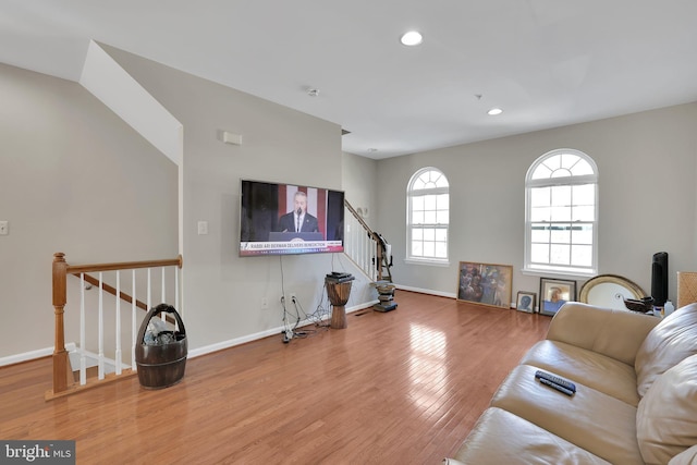 living room with hardwood / wood-style flooring