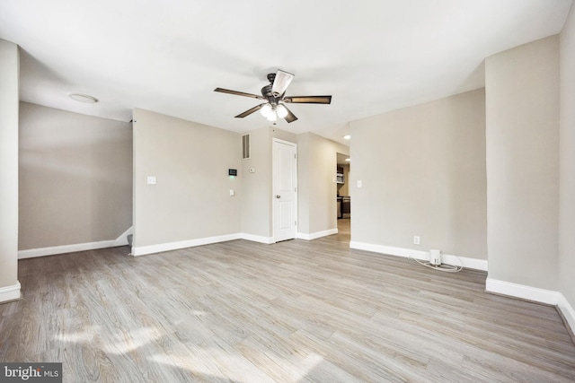 unfurnished living room featuring light hardwood / wood-style floors and ceiling fan