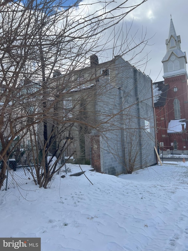 view of snow covered exterior