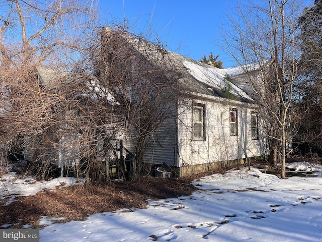 view of snow covered exterior