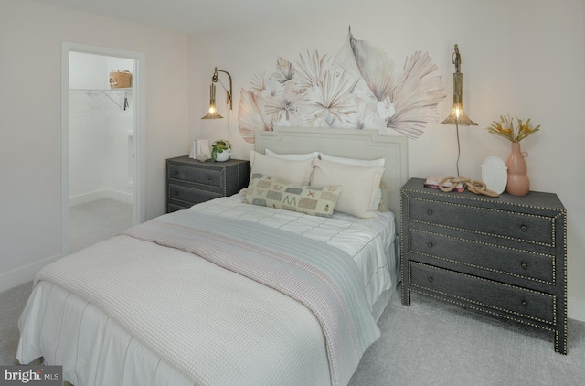 carpeted bedroom featuring a spacious closet and a closet