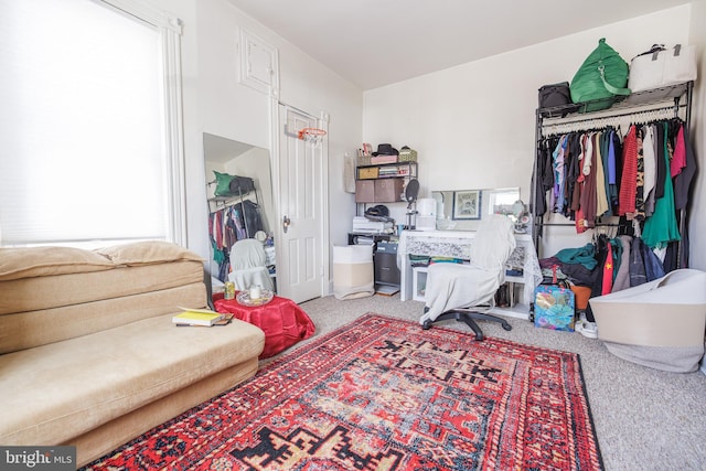 spacious closet featuring light carpet