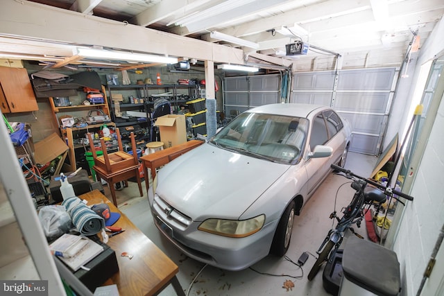 garage with a garage door opener