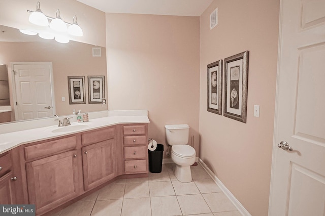 bathroom with tile patterned flooring, vanity, and toilet