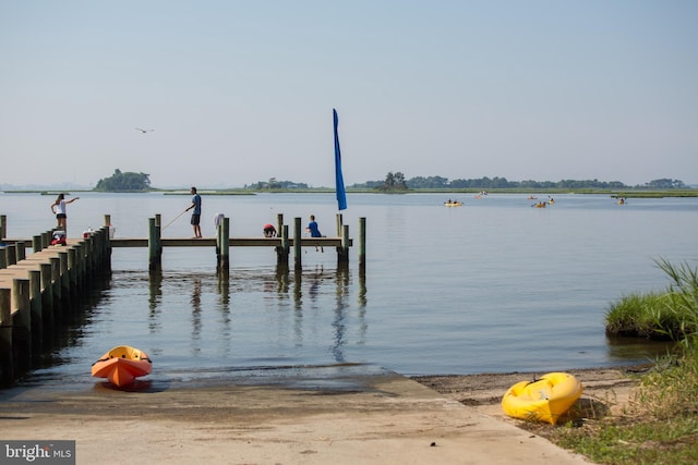 dock area with a water view