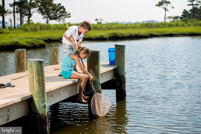 view of dock featuring a water view