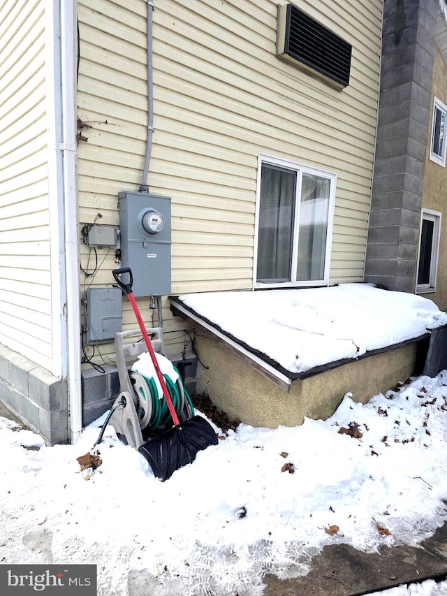 view of snow covered exterior