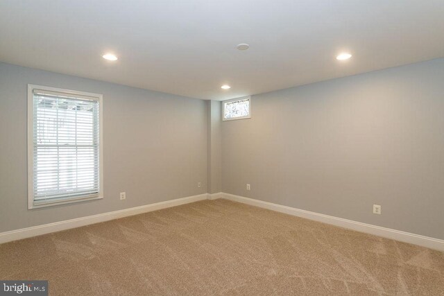 basement featuring plenty of natural light and carpet floors