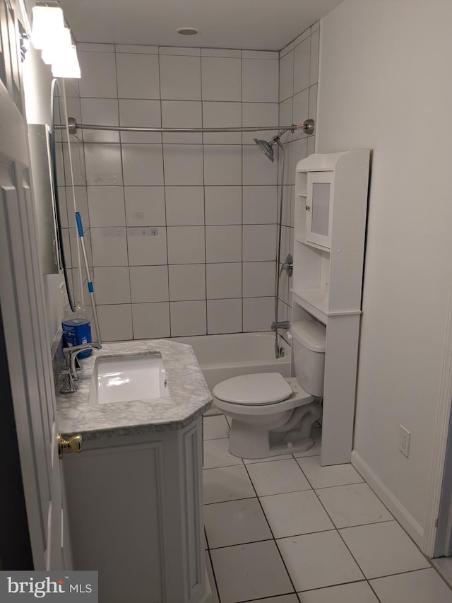 full bathroom with toilet, tile patterned floors, tub / shower combination, and vanity