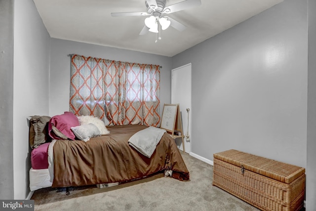 bedroom with carpet flooring and ceiling fan