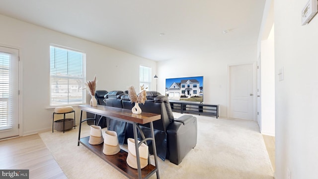 living room with light hardwood / wood-style floors