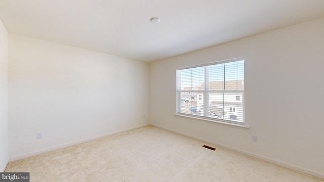 spare room featuring light carpet