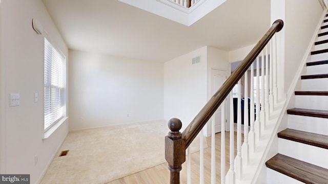 staircase with hardwood / wood-style floors and a wealth of natural light