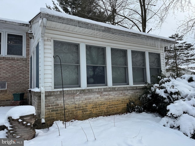 view of snow covered exterior