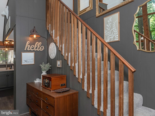 staircase with sink