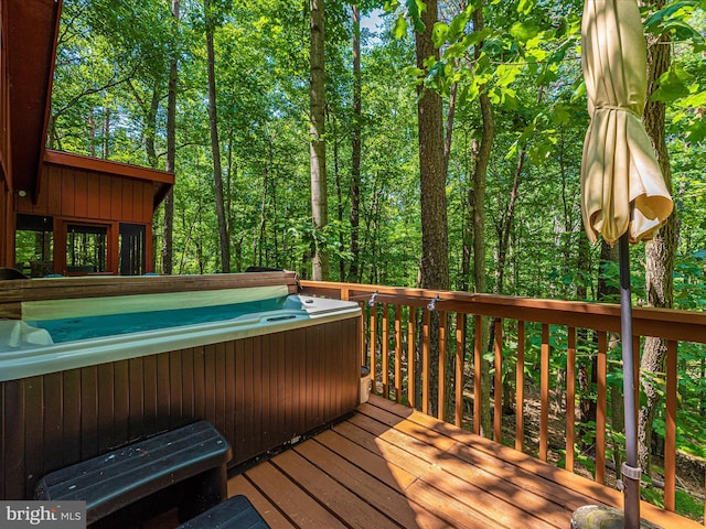 deck with a hot tub