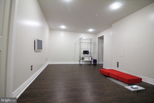 workout room featuring dark hardwood / wood-style floors