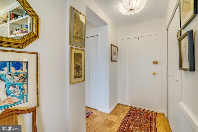 interior space featuring light parquet flooring