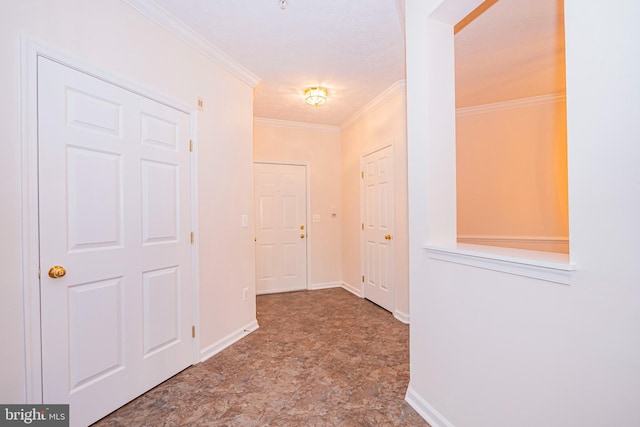 corridor featuring ornamental molding