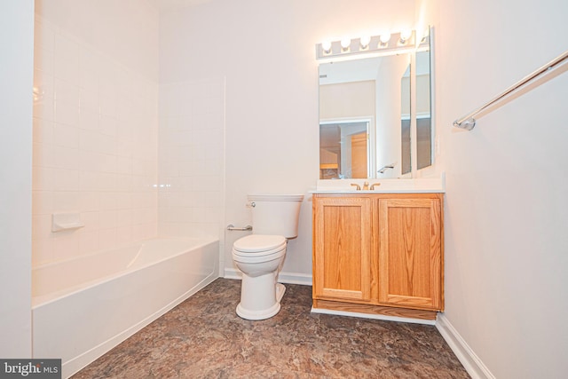 full bathroom featuring shower / bath combination, toilet, and vanity