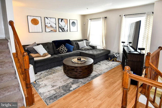 living room with hardwood / wood-style floors