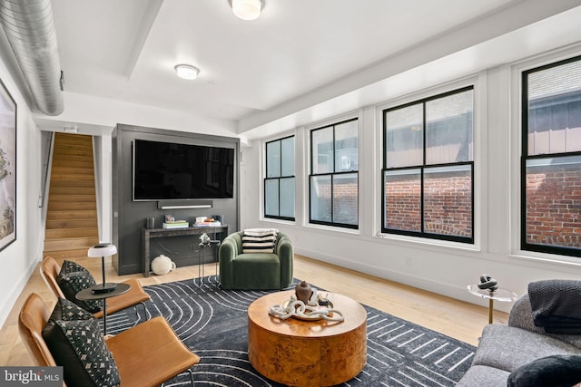 living room with hardwood / wood-style flooring