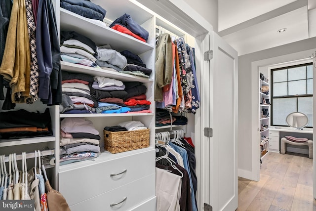 spacious closet featuring light wood-type flooring