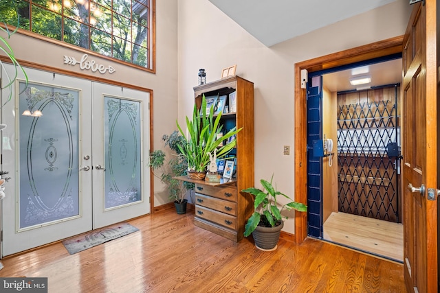 entrance foyer featuring french doors and light hardwood / wood-style flooring