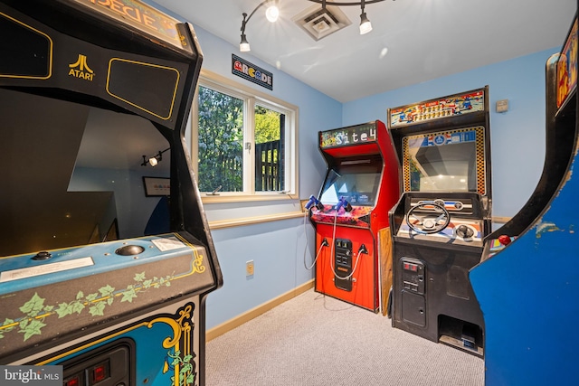 game room featuring carpet floors