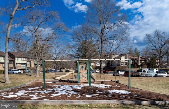 view of snow covered playground