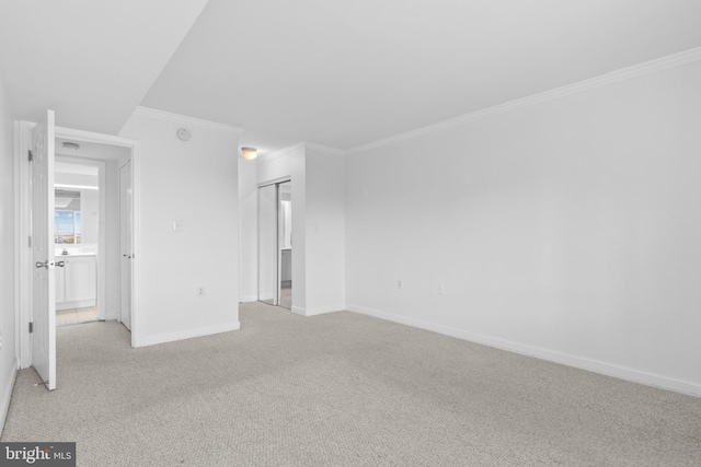 carpeted spare room featuring ornamental molding