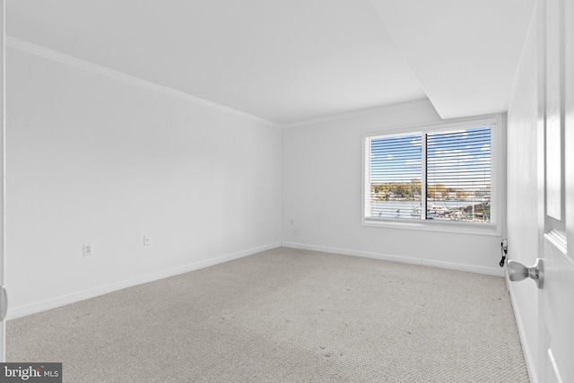 unfurnished room featuring crown molding and light colored carpet