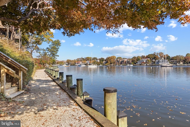 dock area featuring a water view