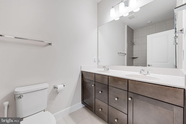 full bath with visible vents, tile patterned flooring, a sink, and toilet