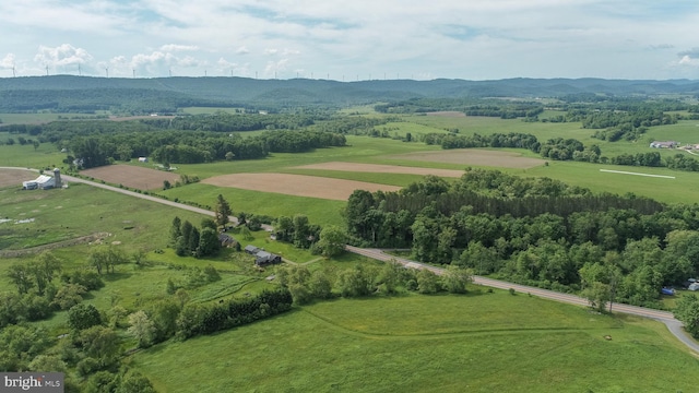 birds eye view of property with a mountain view and a rural view