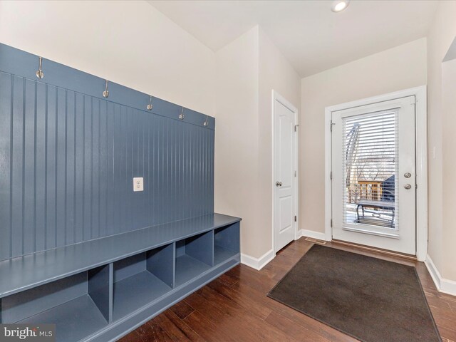 mudroom with dark hardwood / wood-style flooring